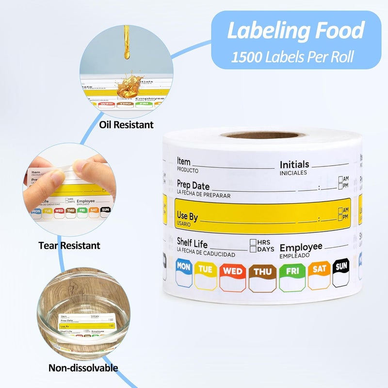 GUEER Restaurant Quality Shelf Life Food Rotation Labels Vinyl, 2” x 3” Self-Adhesive Removable Freezer Food Labels, Perfect for Reusable Containers, Easy to Remove, Food Safety Date Sticker (5 PCS) - Image 3